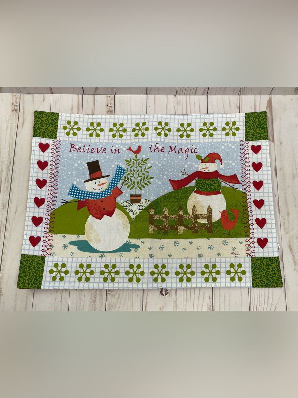 Christmas Placemat Oblong Cotton Patchwork Holiday Winter Snowman Believe NEW